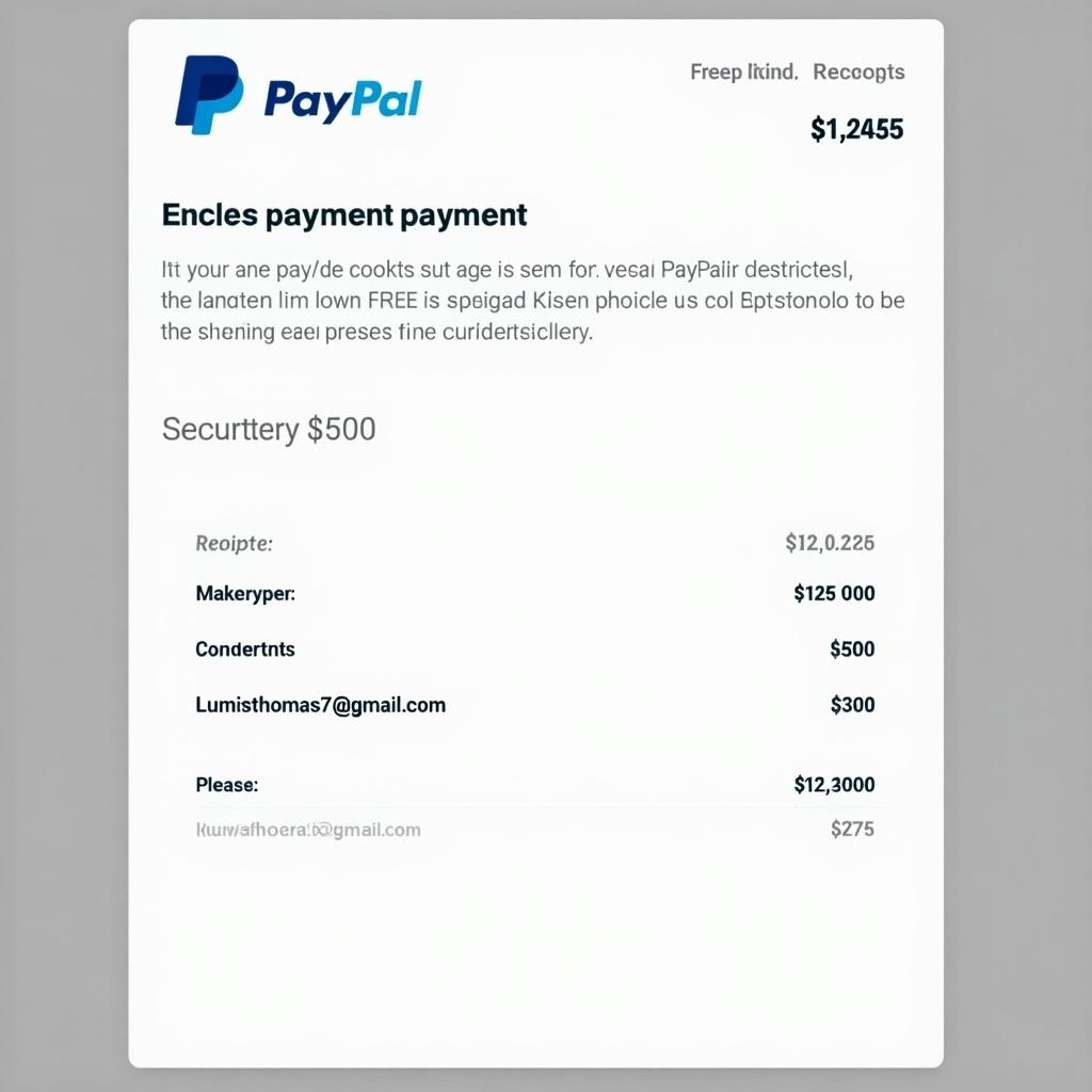 This image shows a PayPal payment receipt. It features a total payment amount of $1,245. The receipt indicates a specific payment of $500 made to the email Lumisthomas7@gmail.com. Along with the payment details, it contains information about the maker and total amounts. It provides a clear record of the transaction for reference and secure accountability.