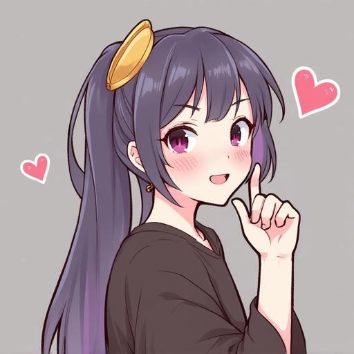 Cute animated girl with a ponytail gesturing playfully with her finger.