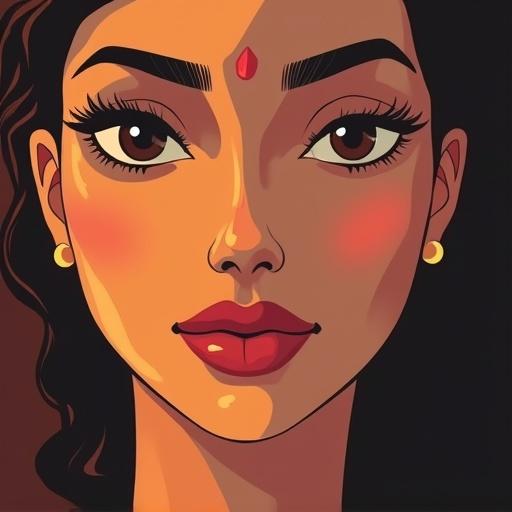Illustration features a close-up of a beautiful Indian woman model. The focus is on the jawline at the center of the image. Warm tones are used. There is a soft and inviting ambiance.