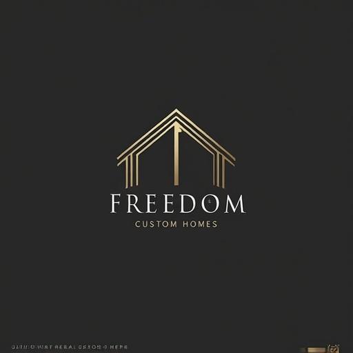 Luxury real estate logo for a high-end home construction company named 'Freedom Custom Homes'. Modern minimalist design with letters F, C, and H forming an abstract house. Bold black geometric lines and clean layout. 'FREEDOM' in uppercase and 'CUSTOM HOMES' in smaller spaced letters. Black and gray color palette. Reflects simplicity and luxury.