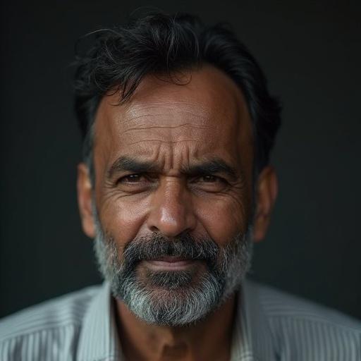 A mid-age Indian man conveys deep emotion. He shows signs of regret and sadness in his expression. The atmosphere around him enhances the feeling of loss and suffering. A close-up image captures his emotional struggle.