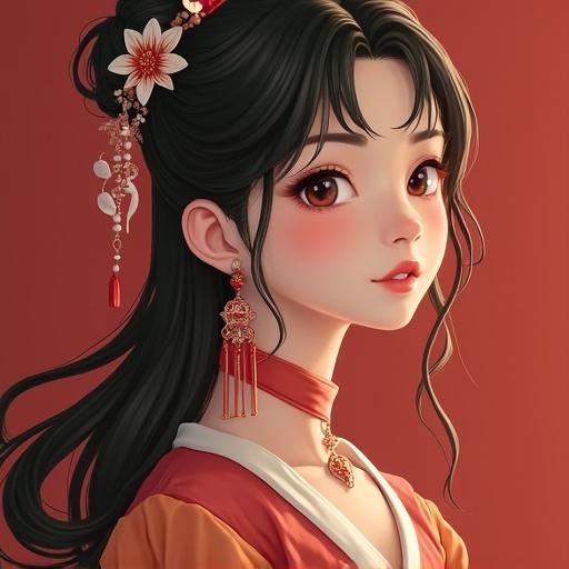 A modern Chinese woman in anime style. In her twenties, she has fair skin with a healthy glow. Her hair is naturally black, either in a ponytail or down. She has arched eyebrows, big eyes, a strong nose, and full lips. She exudes confidence and a modern independence. She's tall and slender. Dressed in a white coat over a light top and jeans, with simple earrings or a watch. Her expression is relaxed yet rational, showing a hint of disdain. She walks briskly and observes new things with a questioning attitude, disapproving of fate-driven beliefs.