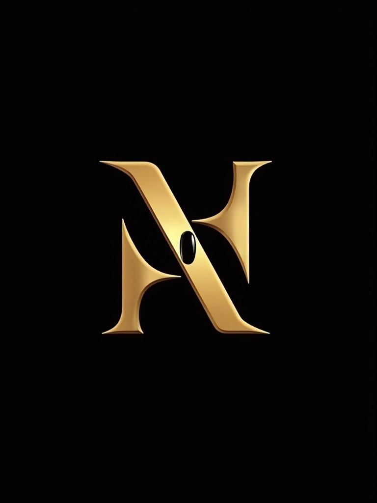 Design a luxurious logo for a company named NAILS NASIBEH. Use the letter N twice in the design. Combine a nail image with the letter N. Use gold color for letters and shapes. Use a black background for the logo.