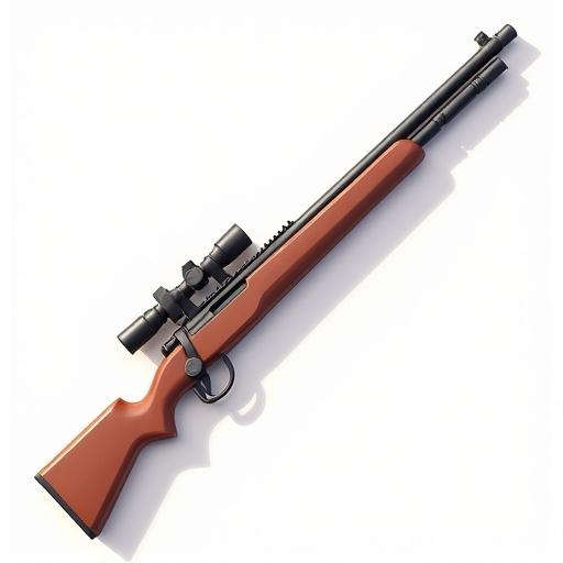 A 3D rendered cartoon style weapon against a clean white background. The weapon features a traditional design with a scope and wooden elements.