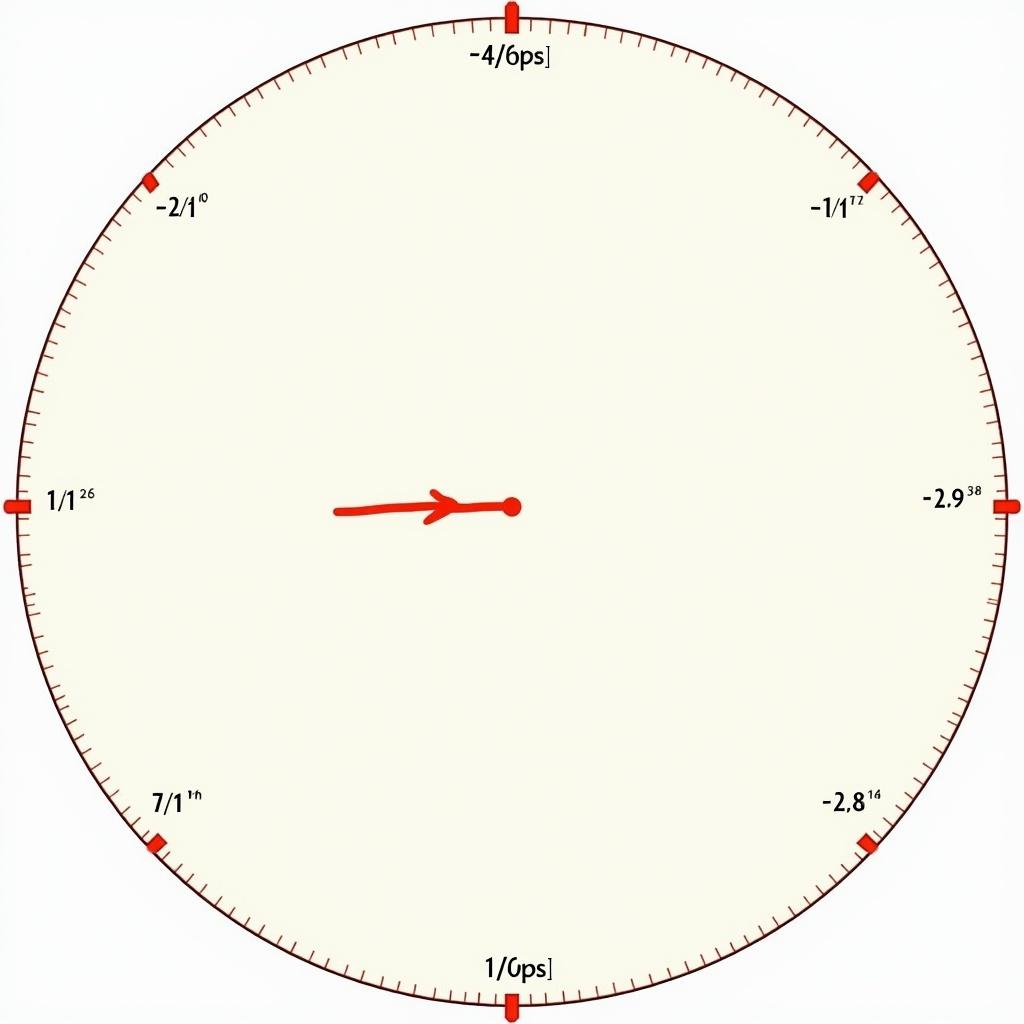 Generate a unit circle with specific measurements. Circle displays angles with a prominent red arrow.