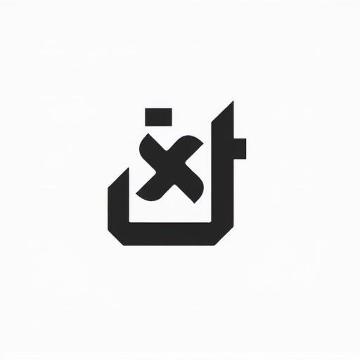 Logo design of the word باز in Arabic. Square kufic style. Highly geometric and symmetrical. Modern minimalist design. Bold black lines. White background. Symbolizes strength and leadership. Suitable for a travel brand. Clean and powerful composition.