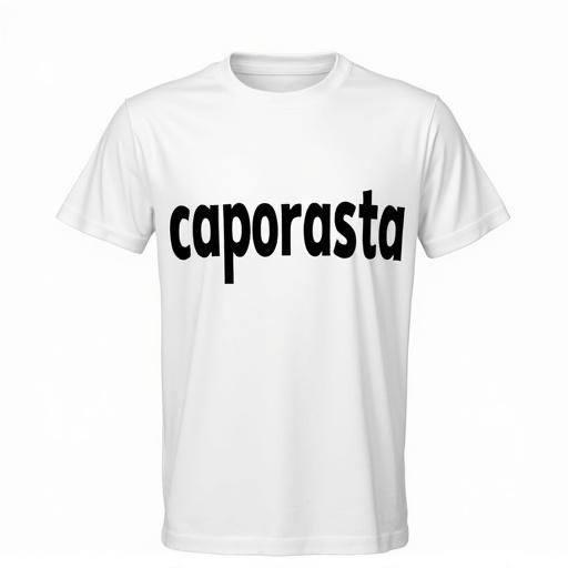 White t-shirt with large black font. Slogan reads caporasta.