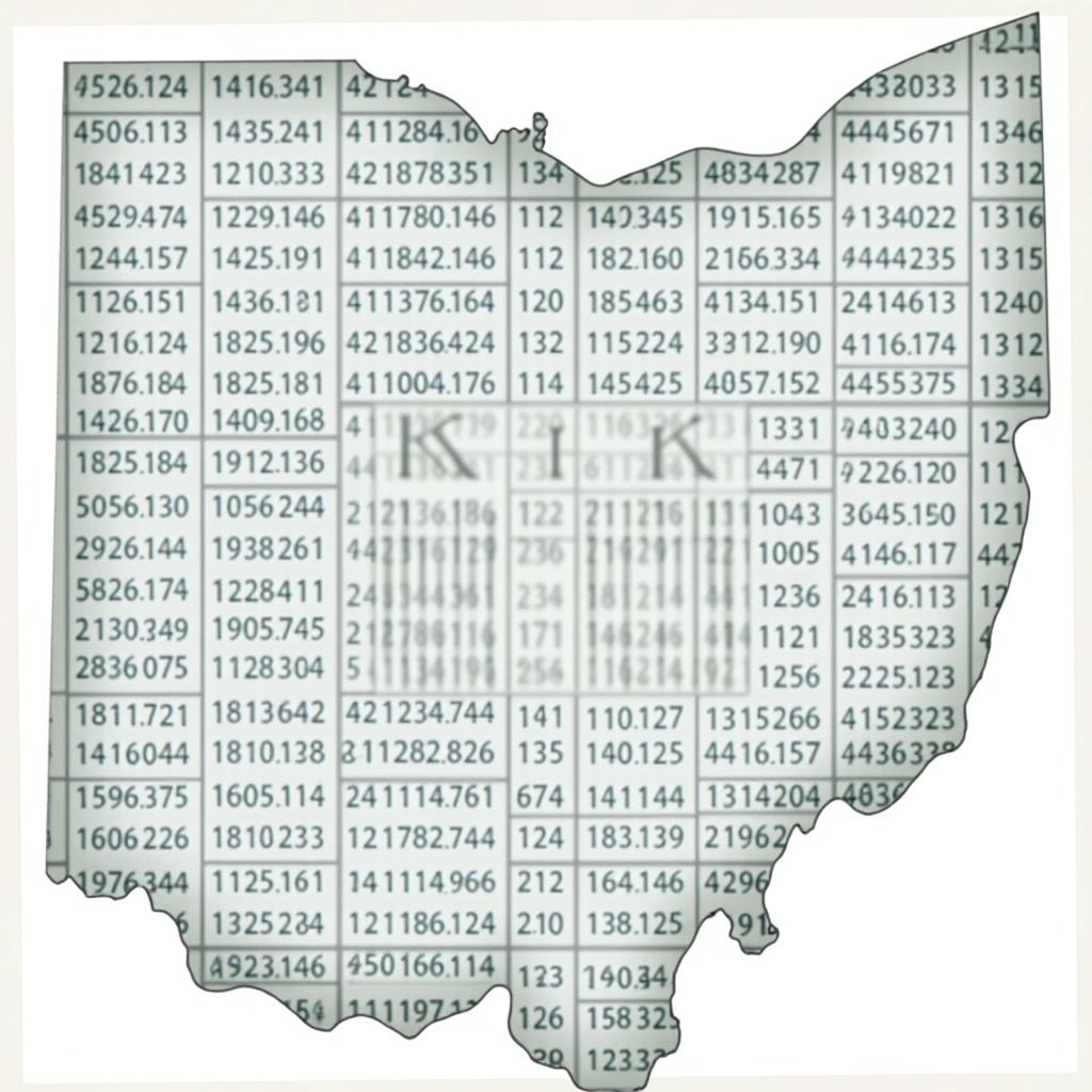 Map of Ohio with an address grid. Display height weight and identification features. Designed for use in Ohio. Emphasizes geographical layout and data points.