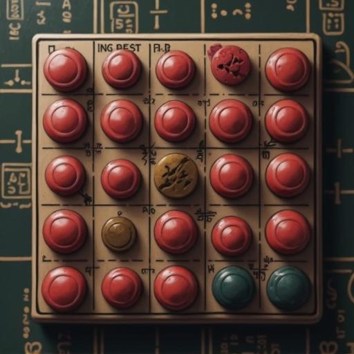 A detailed image of a tilted chip next to a board featuring a full ball grid array indicating soldering positions. The board is beige with a grid pattern and colorful buttons on the chip.