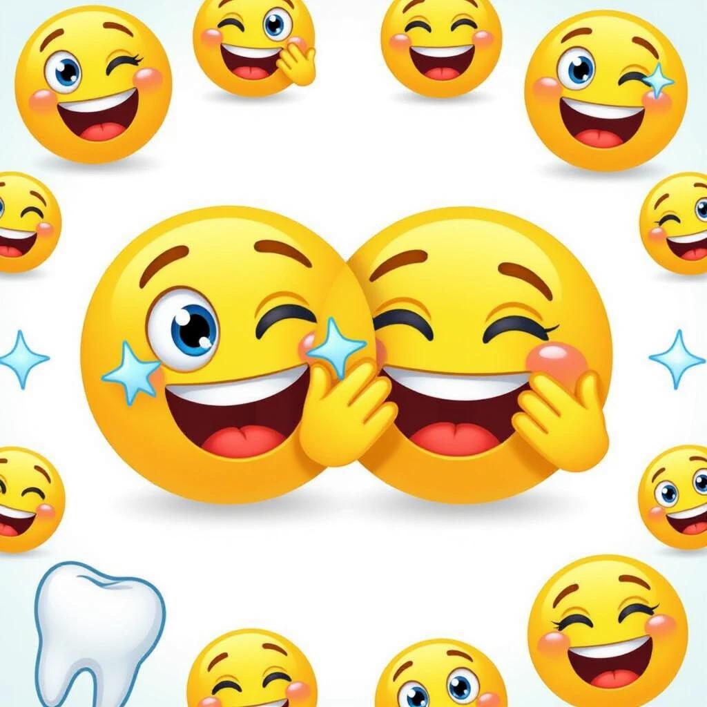 Animated colorful vector emojis are centered. Two emojis are touching their faces. One expresses toothache. The background is bright white. Emoji appearances are lively and joyful.