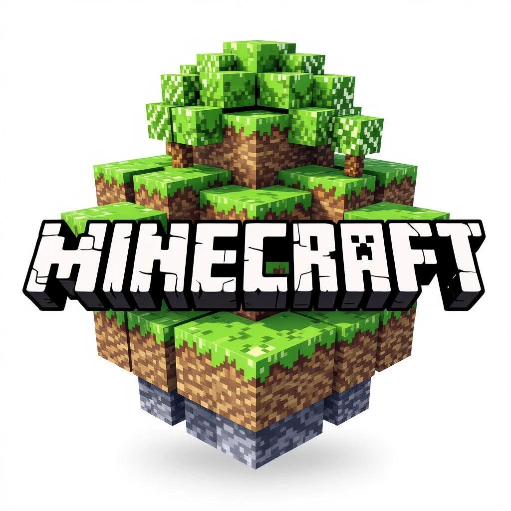 Text 'Minecraft' in white color with Minecraft's original font. 3D ultra realistic style with realistic shading and detailed depth. Illuminated professionally. Pixelated block style matching Minecraft official logo. Transparent background. Ultra HD quality focused on realism and fidelity to game style.