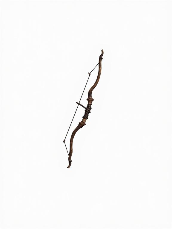 Generic bow with a bowstring displayed on a transparent background as an icon for ARPGs and video games.