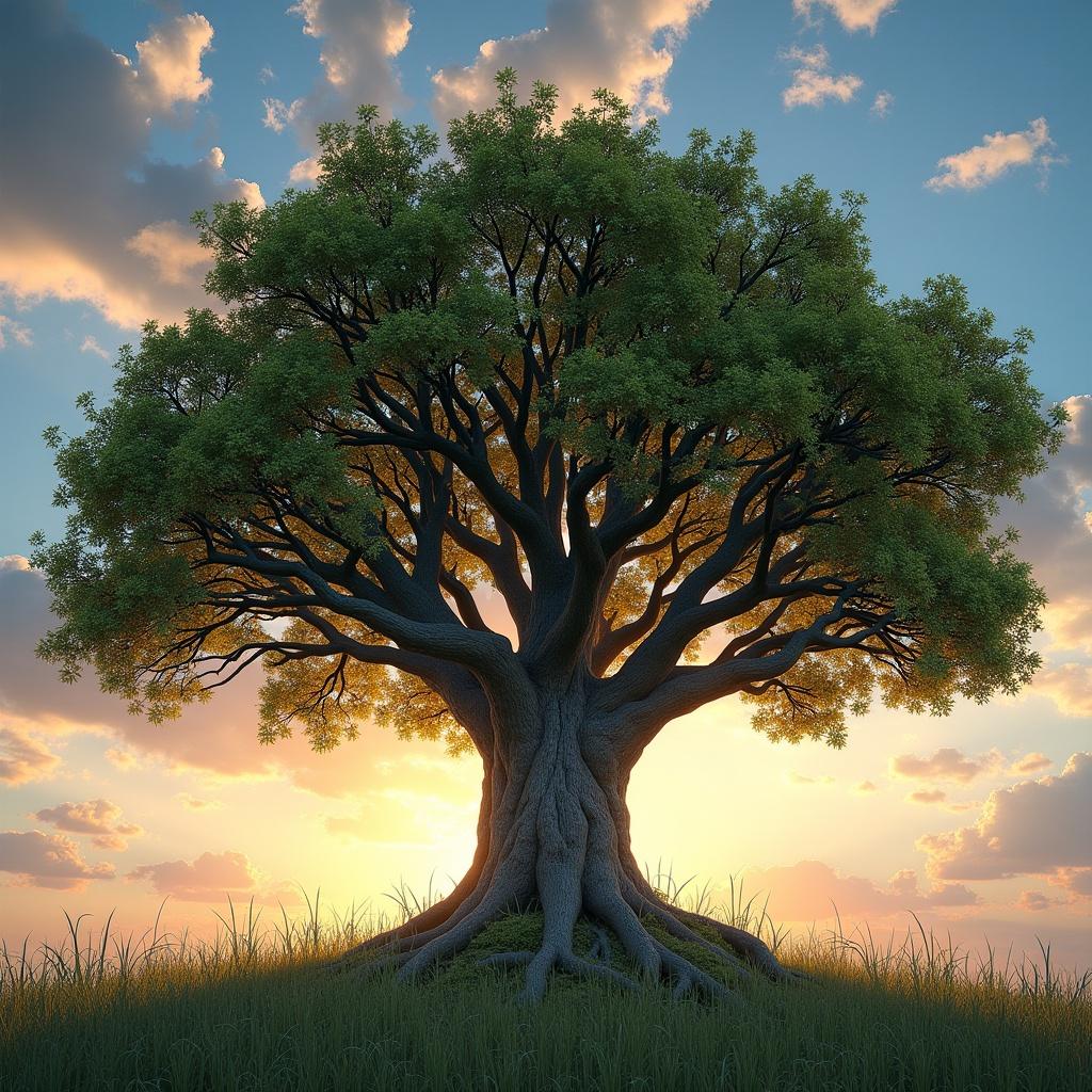 Illustration of a large tree representing life. Background features a beautiful sky with soft clouds. Adds the words Trinity Monuments over it.