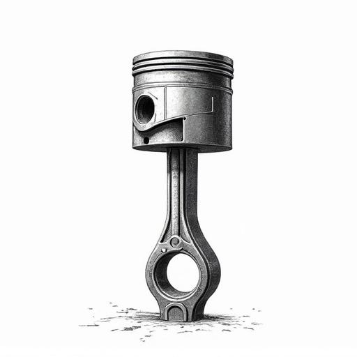 Drawing of a piston and connecting rod from a combustion engine in a detailed style