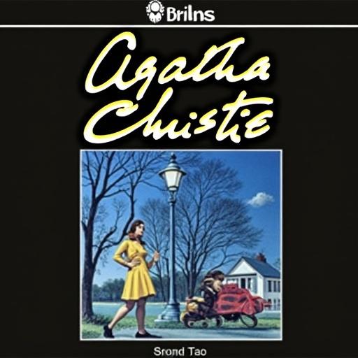 Audiobook cover illustration featuring a woman in a yellow dress standing by a street lamp next to a vintage car in a neighborhood setting.