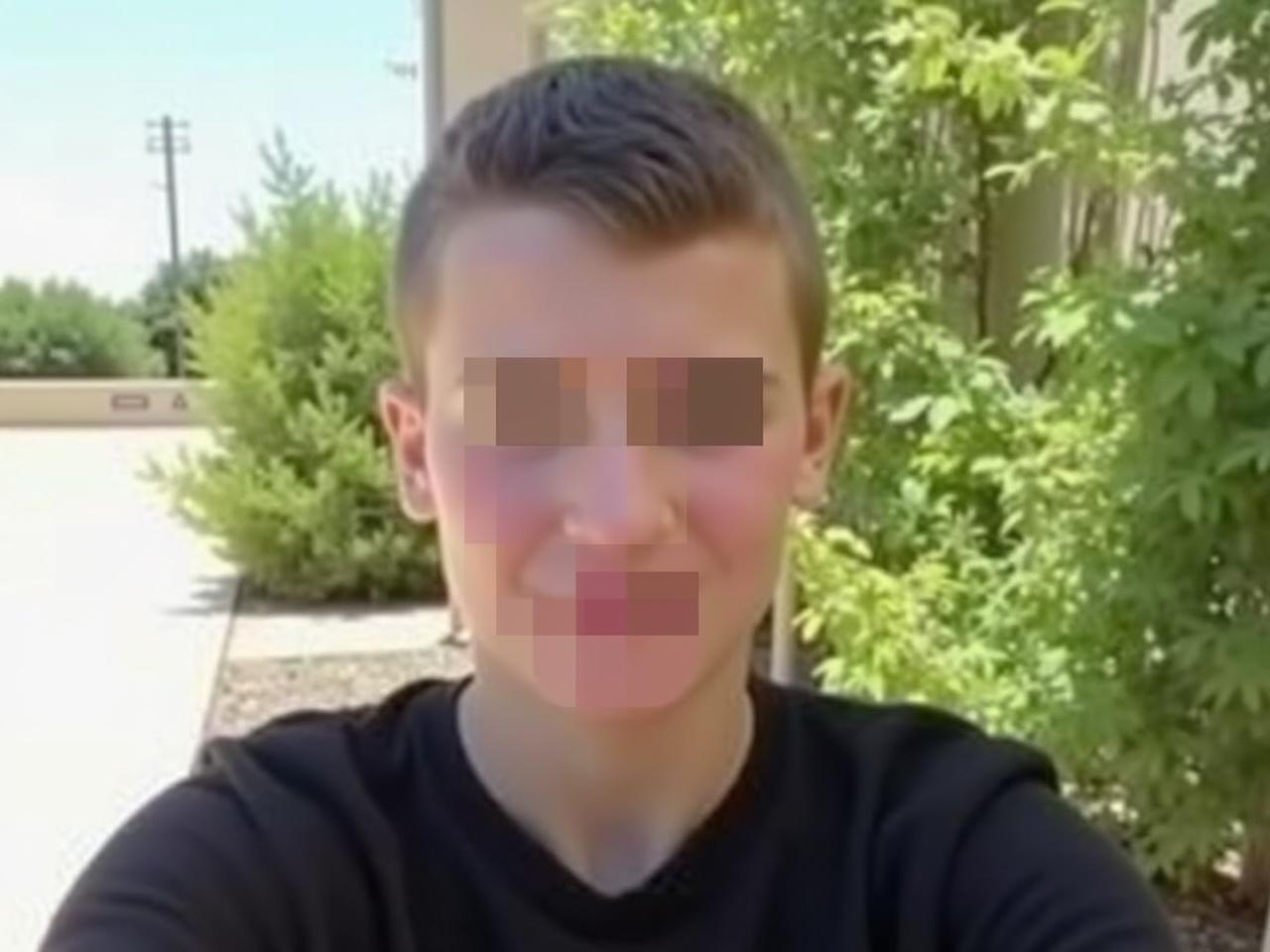 The image shows a young person with a blurred face, suggesting it is meant to protect their identity. They are wearing a black shirt and appear to be in an outdoor setting. There is greenery in the background, indicating it's a sunny day. The photo seems casual, possibly a selfie taken at a social gathering or a leisurely moment. The location is bright and open, creating a relaxed atmosphere.