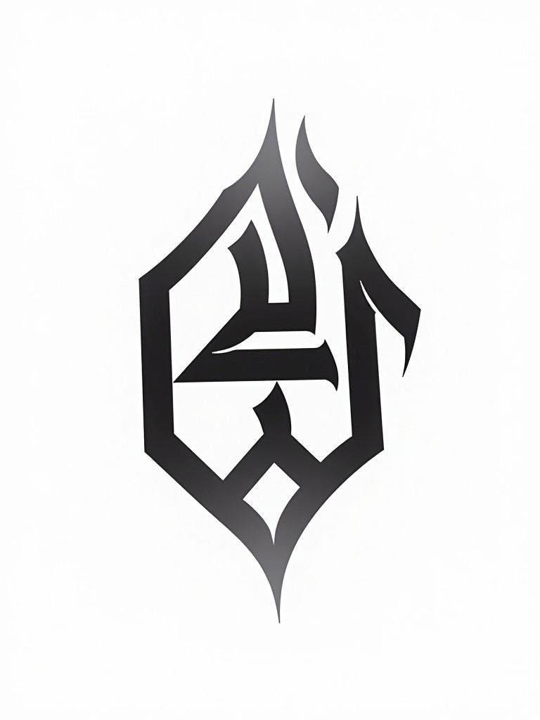 A Kufi calligraphy design of the word 'Allah'. The design features geometric patterns and sharp angles. The composition includes black calligraphy on a white background. The style is minimalistic with balanced proportions and clean edges. The artwork reflects the traditional Kufi style focusing on symmetry and uniformity.