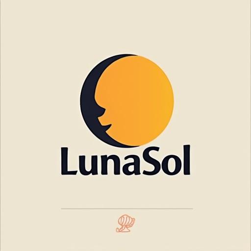A simple vector style logo featuring a moon and sun combined with the text 'LunaSol'.
