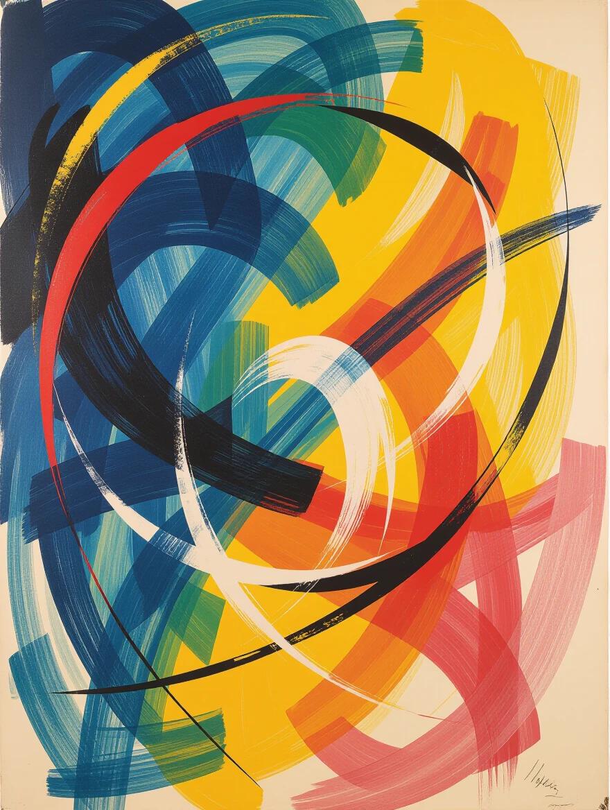 Colorful abstract interpretation of waterfall energy and movement featuring gestural brushwork. Emotionally expressive representation of water's power. Influenced by action painting technique. Contemporary abstract art piece suitable for gallery exhibitions.