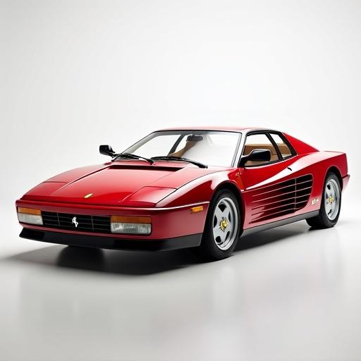 Highly realistic replica of 1984 Ferrari Testarossa in red color. Original styling and paintwork. Designed for performance and luxury. Captured in a well-lit studio setting.