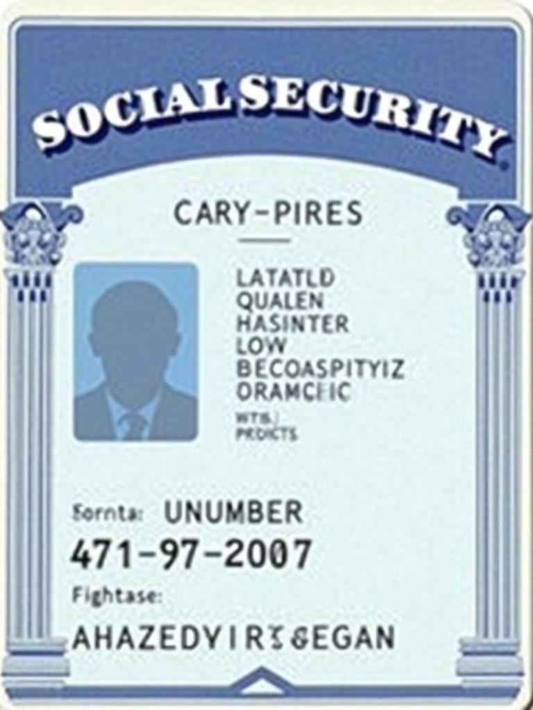 Image of a Social Security card. Card number is 471-97-2097. Color scheme is blue and white. Standard layout for identity verification is featured. Key information includes the identifier number.