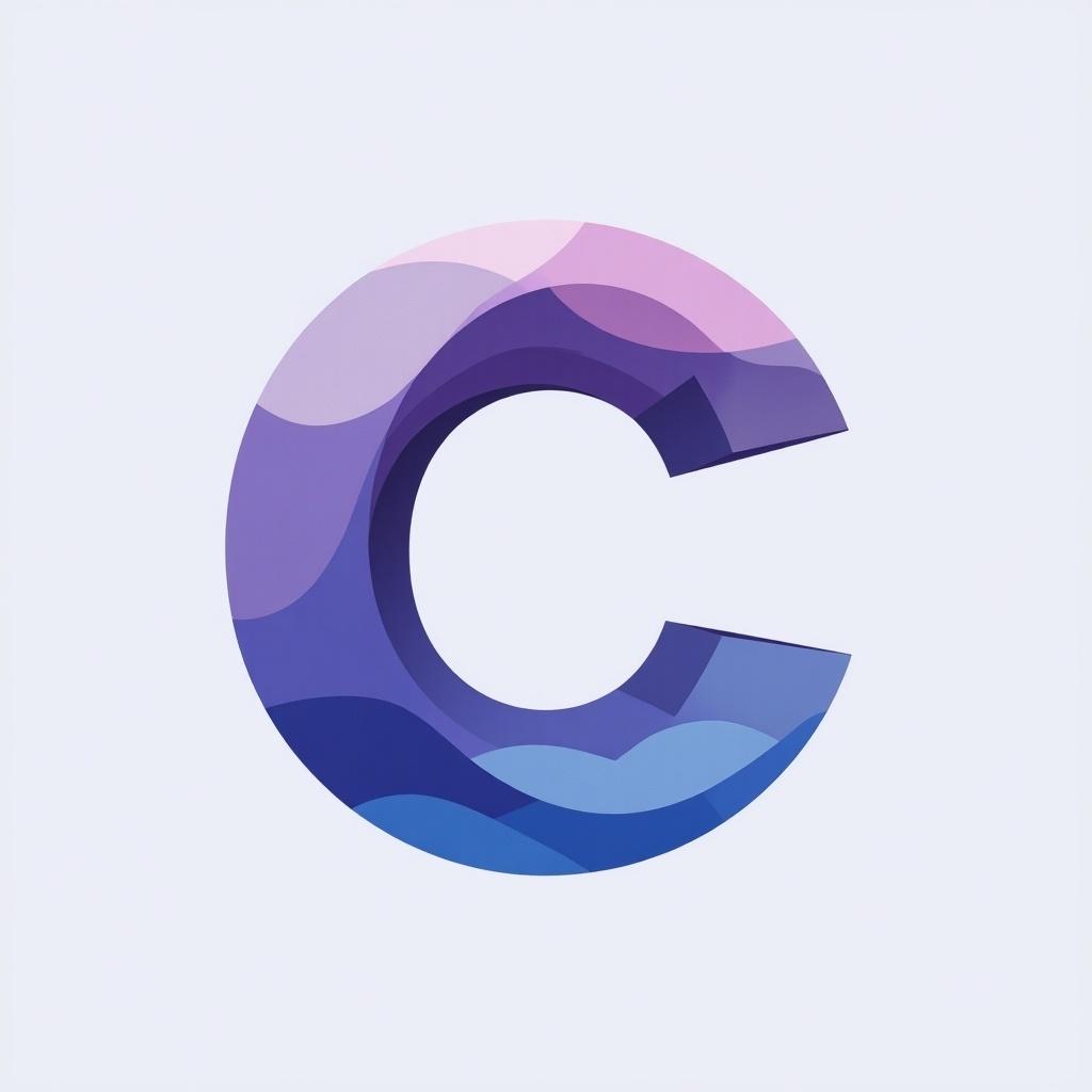 This image features a glassmorphism styled logo showcasing the letter 'C'. It represents themes of camping, adventure, and exploration. The design utilizes a minimal background, allowing the letter to stand out prominently. A light gradient of purple and blue flows through the letter, creating a modern and stylish appearance. The overall aesthetic is clean and inviting, making it suitable for branding purposes.