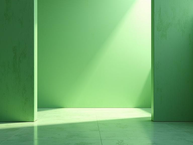 Create a transparent effect to separate two phases: one yellow and one green. Use a minimalist approach with soft lighting and clean lines.