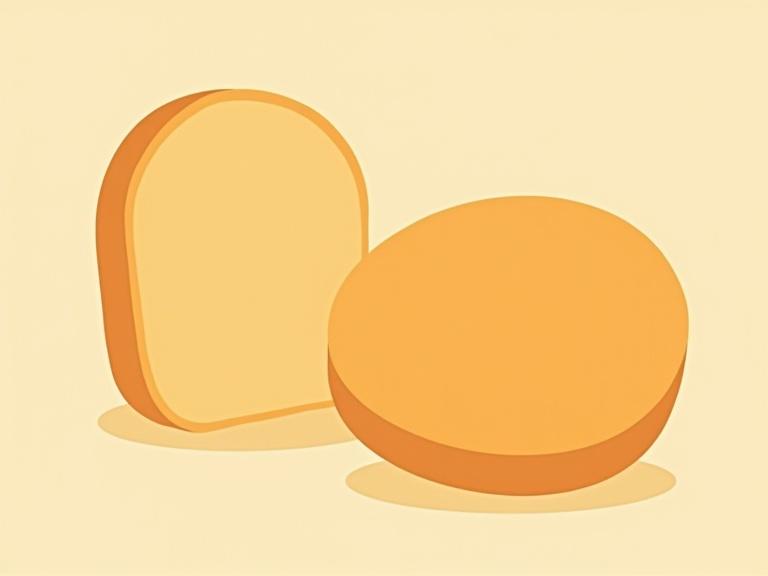 Two open empty hamburger buns in a flat cartoon style. Clean geometric shapes with soft rounded edges. Solid light sienna background. Only buns are visible.