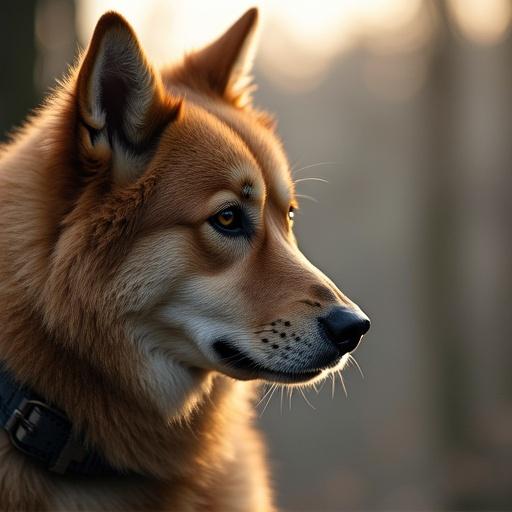 A close-up of a dog profile with soft lighting showcasing its features
