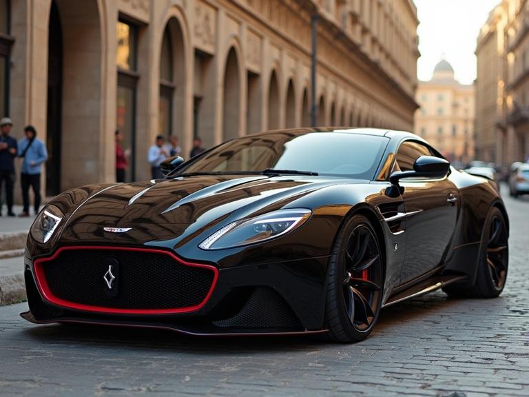 Super black car with red rims on the streets of Egypt during sunset.