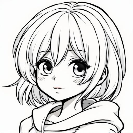 Character design sketch with minimal shading. Soft lines create an anime-style girl with short hair and a gentle expression. Background is simple to emphasize character features.