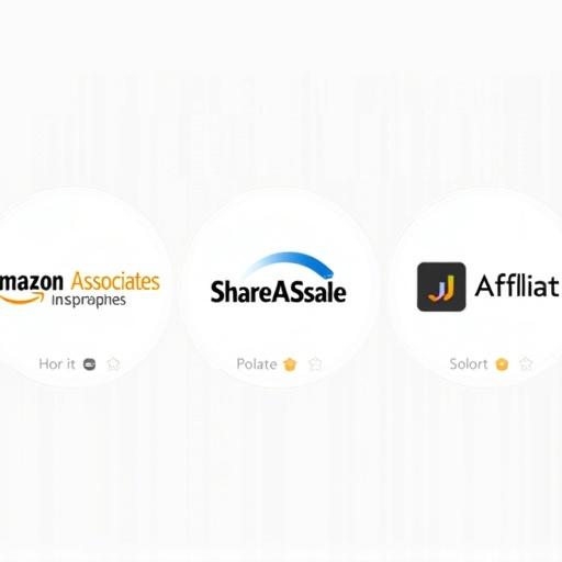 Three logos displayed side by side. Amazon Associates logo is visible with its blue and yellow colors. ShareASale logo has a recognizable design and color scheme. CJ Affiliate logo features a modern design. Each logo represents a leading affiliate marketing platform.
