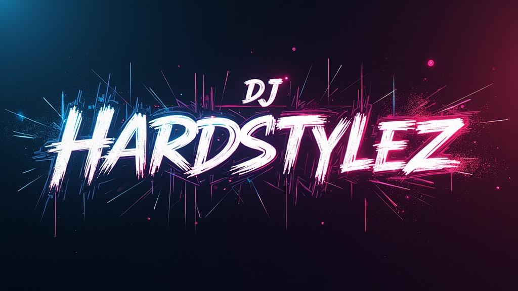 Futuristic text displaying DJ Hardstylez on an album cover. Bright neon colors create a vibrant effect. The design emphasizes dynamic energy and music culture.