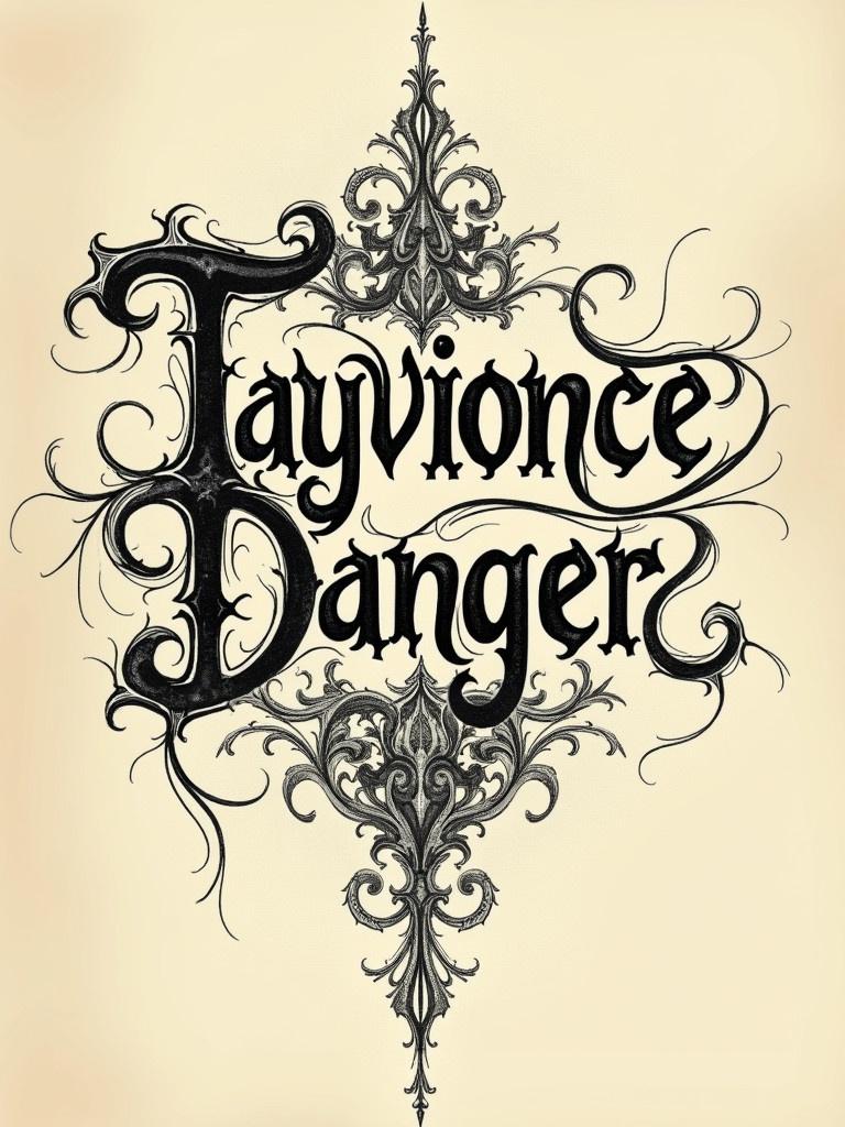 The word Tayvionce Danger is displayed. The text is in ornate hand-written calligraphy style. Flourishes surround the lettering. The overall appearance feels decorative and artistic.