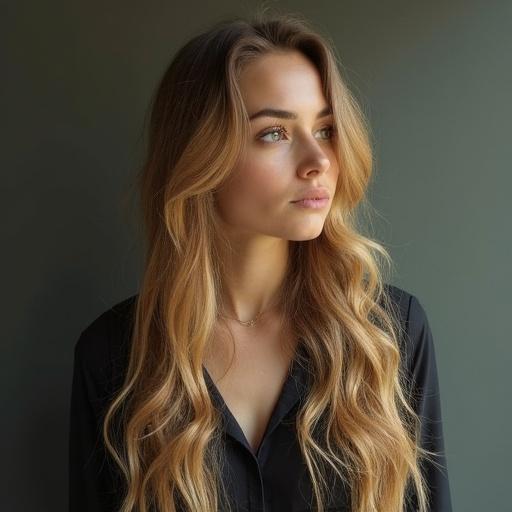 A blonde woman with long hair looking in a certain direction