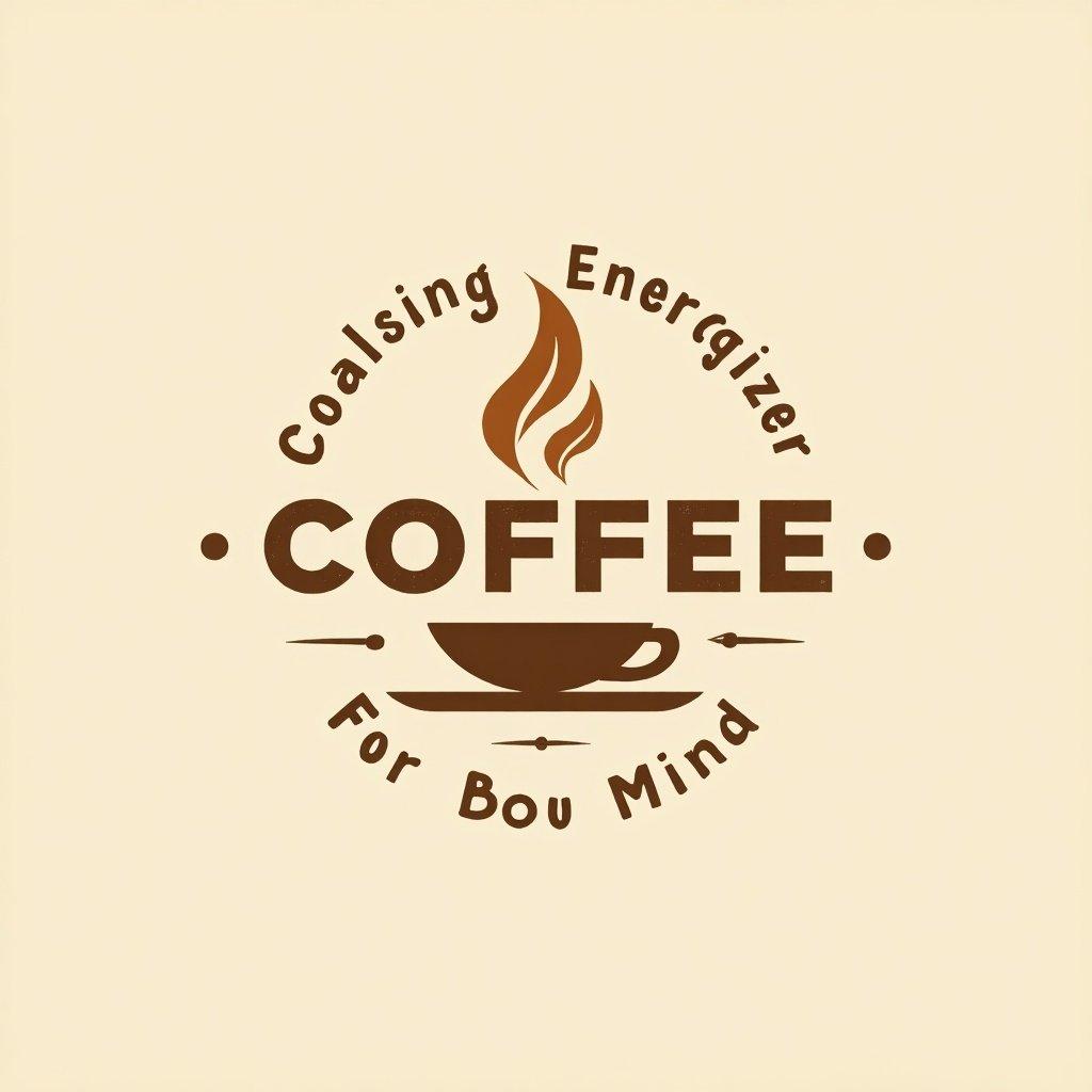 Aesthetic coffee logo featuring a cup with steam. Tagline emphasizes energizing qualities of coffee. Simple and clean design. Warm colors.