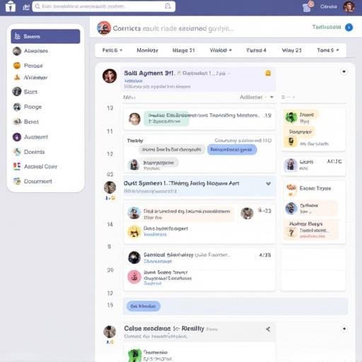 A fun calendar features birthday cakes event icons and messages. Many languages appear. Set inside a modern Discord UI.