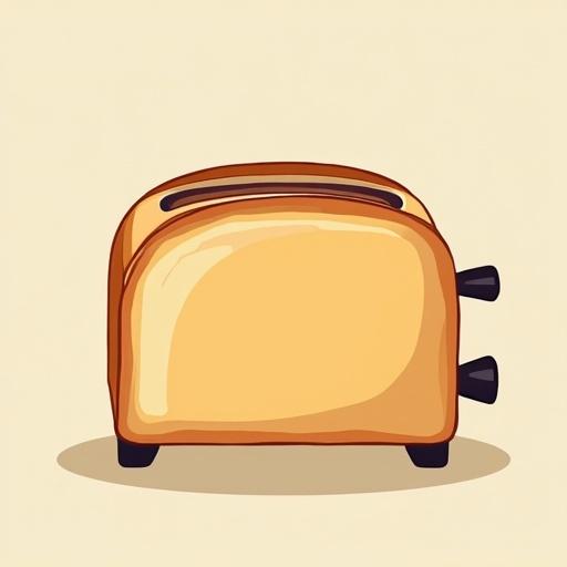 Flat cartoon vector illustration depicts a toaster with a clean modern style. Features solid colors and centered composition. No outlines or shadows are present. The background is simple and contrasts well with the toaster.