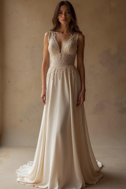 Elegant dress for attending an evening wedding. Discreet and stylish design. Soft fabric with detailed bodice.