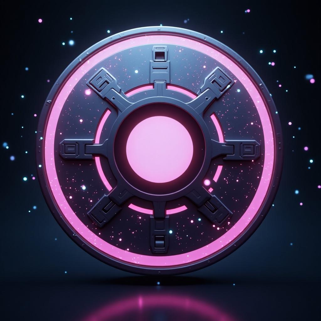 A new cyber element icon inspired by Pokemon. The design features a circular shape with a neon glow, intricate details, and a modern aesthetic. Colors include black and vibrant pink.