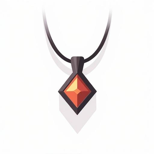 Simple necklace with a pendant featuring an orange gemstone. Designed in ARPG style. No background with a transparent layout.