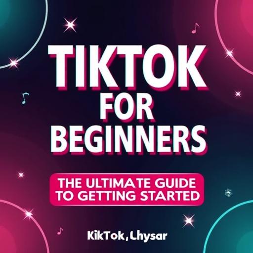Bold e-book cover design featuring TikTok for Beginners title in modern font. Design focuses on title text with vibrant color scheme of pink, purple and teal. Subtle digital motifs and minimalist background enhance the modern look without clutter.