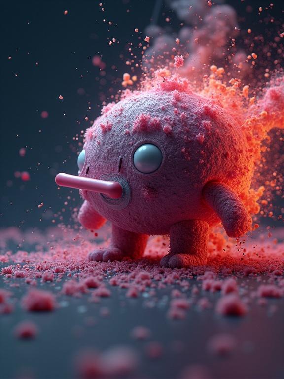 Cinematic 3D advertisement of Burbuja.info with dynamic mid-motion scene. Visually express core energy with dramatic lighting. Show particles and slow-motion effects. Reflect product’s nerdy personality. Include brand logo made from product elements and a creative slogan. 1:1 aspect ratio; hyperrealistic and bold.