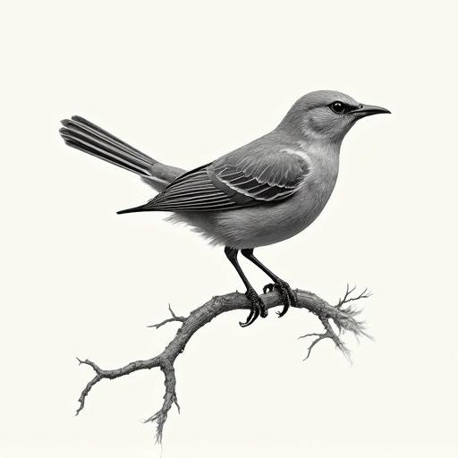A drawing of a bird on a branch. The bird is detailed and realistic in appearance. The drawing is black and white with a simple background.