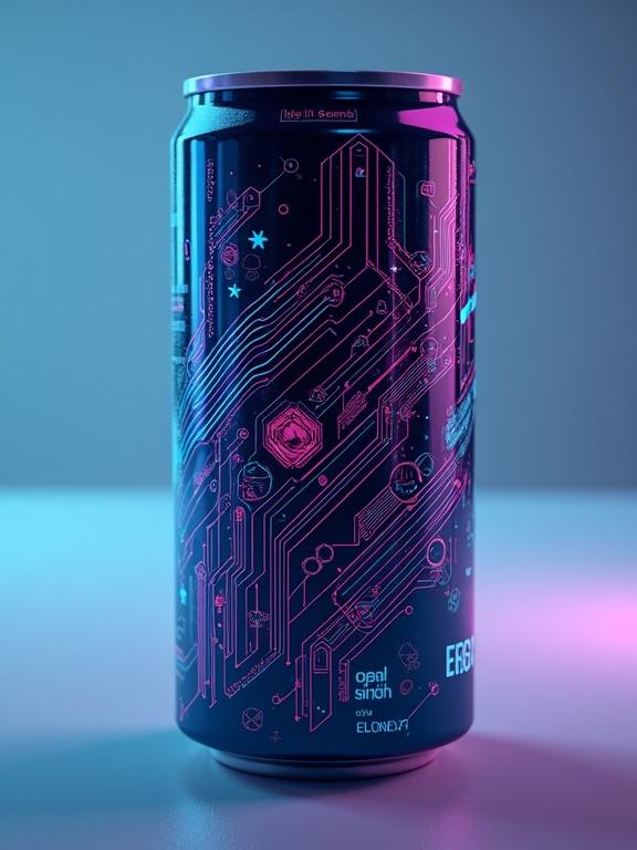 Futuristic sleek energy drink can labeled КОНСТАНТИН with electric circuit design