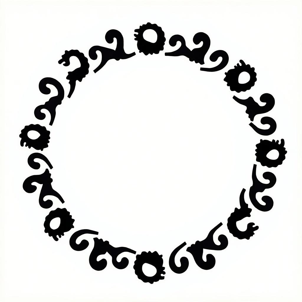 Circular arrangement of black Paisley creating a border design.