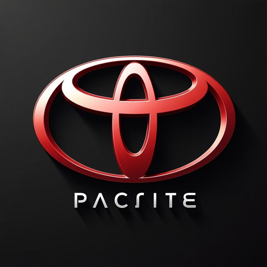 Design a logo inspired by the Toyota logo. Incorporate the word 'Pacsite' with a red and modern aesthetic. Ensure sleek lines and a similar circular motif as Toyota while focusing on the unique brand name.