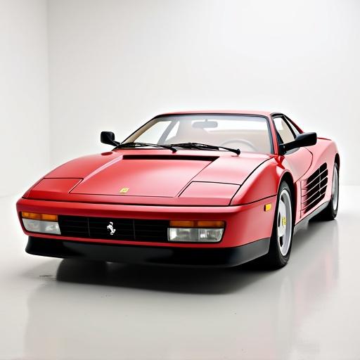 Supercar Ferrari Testarossa of 1984 with aggressive styling. High-end paint finish. Designed for performance and luxury. Captured in a well-lit studio.