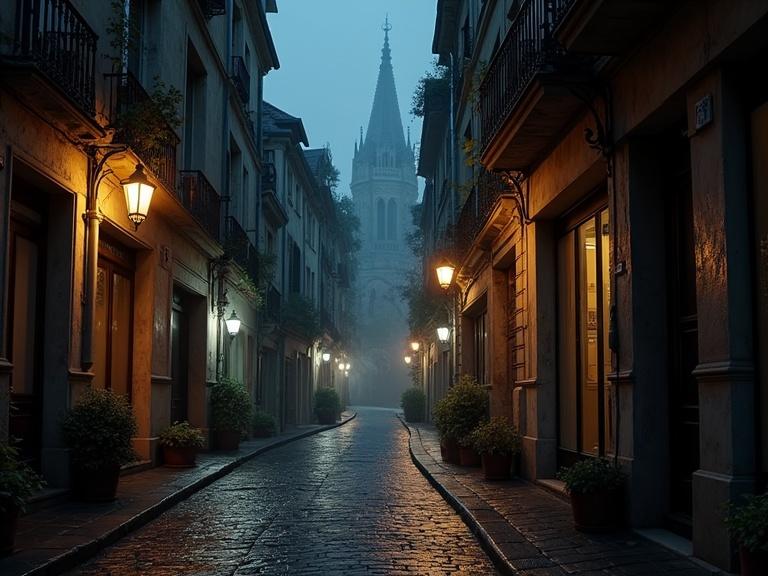Callejones de París en Francia. Noche lluviosa. Ambientación nostálgica y misteriosa. Unreal Engine 5.6.