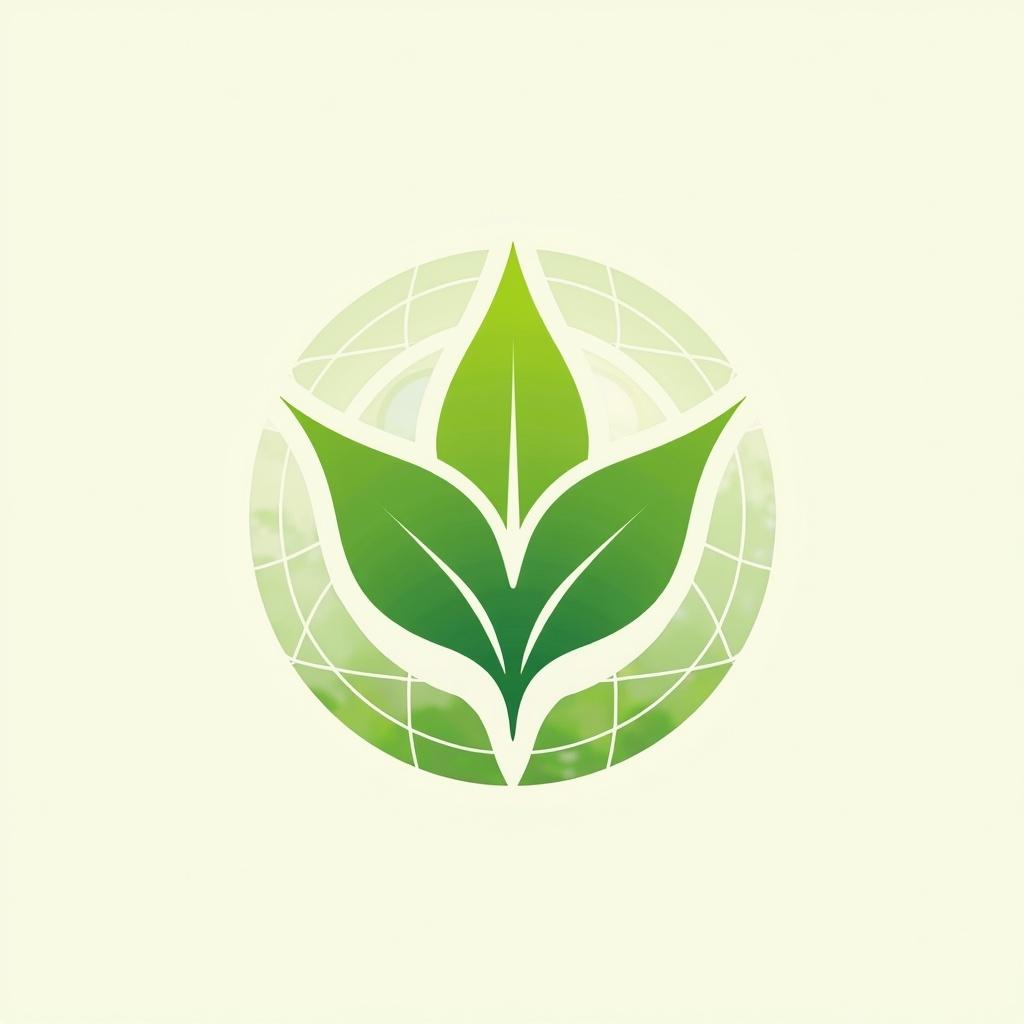 Image features logo centered on eco-friendliness and sustainability. Design includes stylized green leaves symbolizing plant life. Background has subtle grid pattern reminiscent of a map, hinting at Central Asian geography. Colors are vibrant greens on a soft off-white backdrop. Logo could represent business focused on environmental products or services. Merges elements of nature and geography, appealing to eco-conscious consumers.